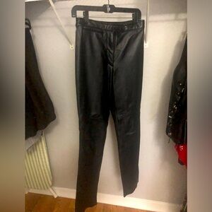 Real leather high rise pants